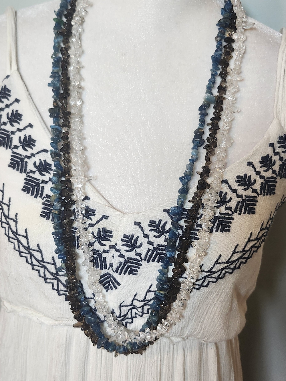 Layered Blue and Clear Beaded Necklace by - Picture 2 of 3